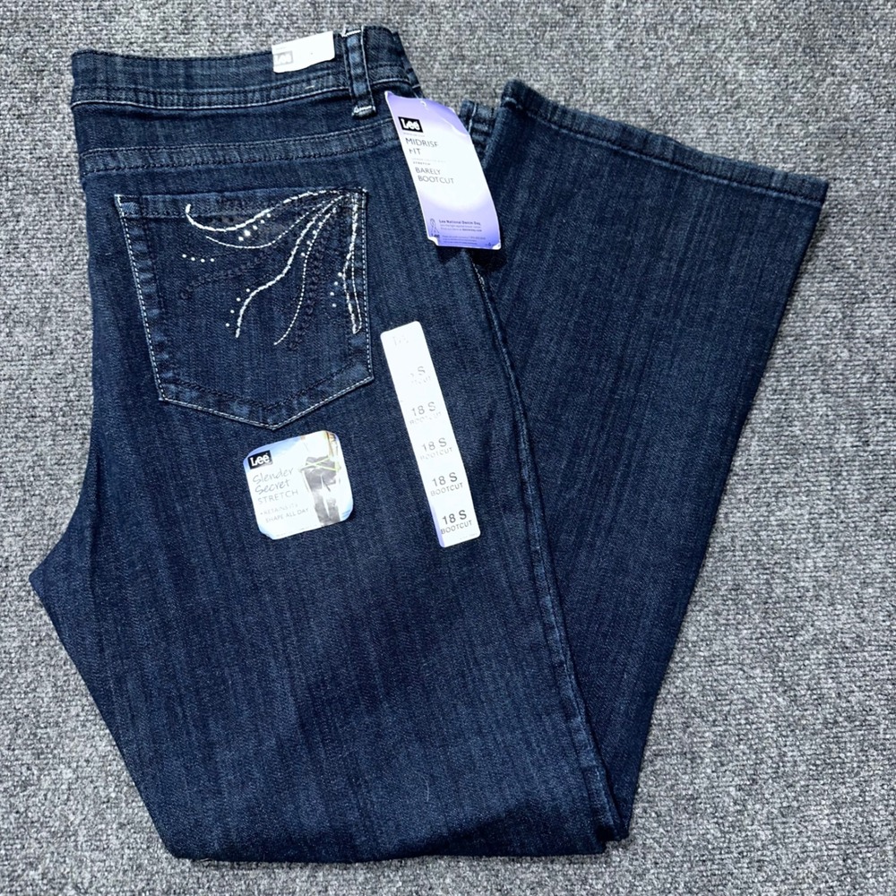 Lee Slender Secret Stretch Midrise Barely Bootcut Jeans Dark Wash Rhinestone 18S